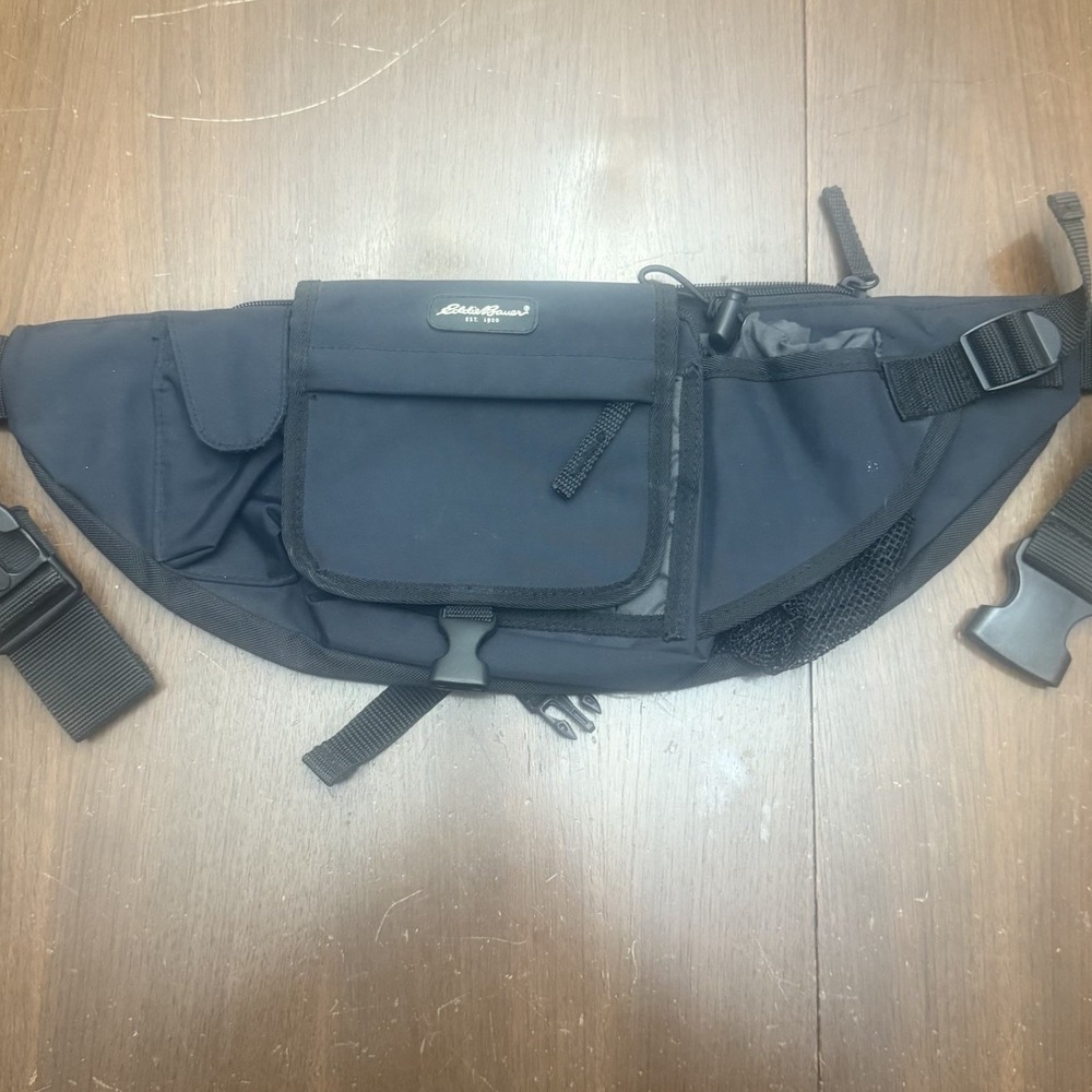 Eddie Bauer Black Waist Pack Fanny Pack Travel Hiking‎ Multi Pocket Adjustable